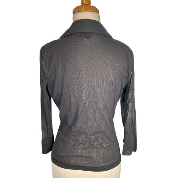 INC Sheer 3/4 Sleeve V-Neck 3/4 Button Black Stretch Colored Large Work Wear - Picture 3 of 9